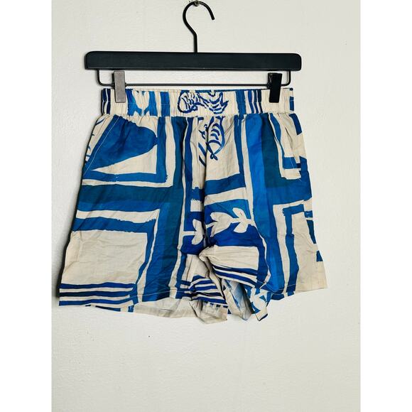 SOLEIL SOLEIL Blue Graphic Print 100% Cotton Pull-On Overswim Shorts size 1 - Picture 4 of 10